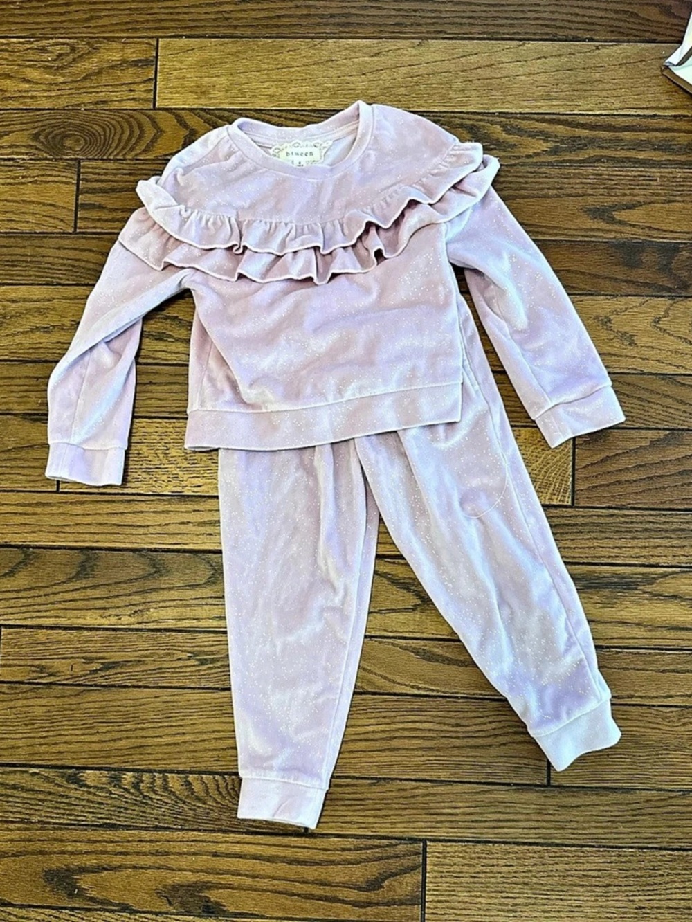 between Girls Size 4 Pink Ruffle Velour Set